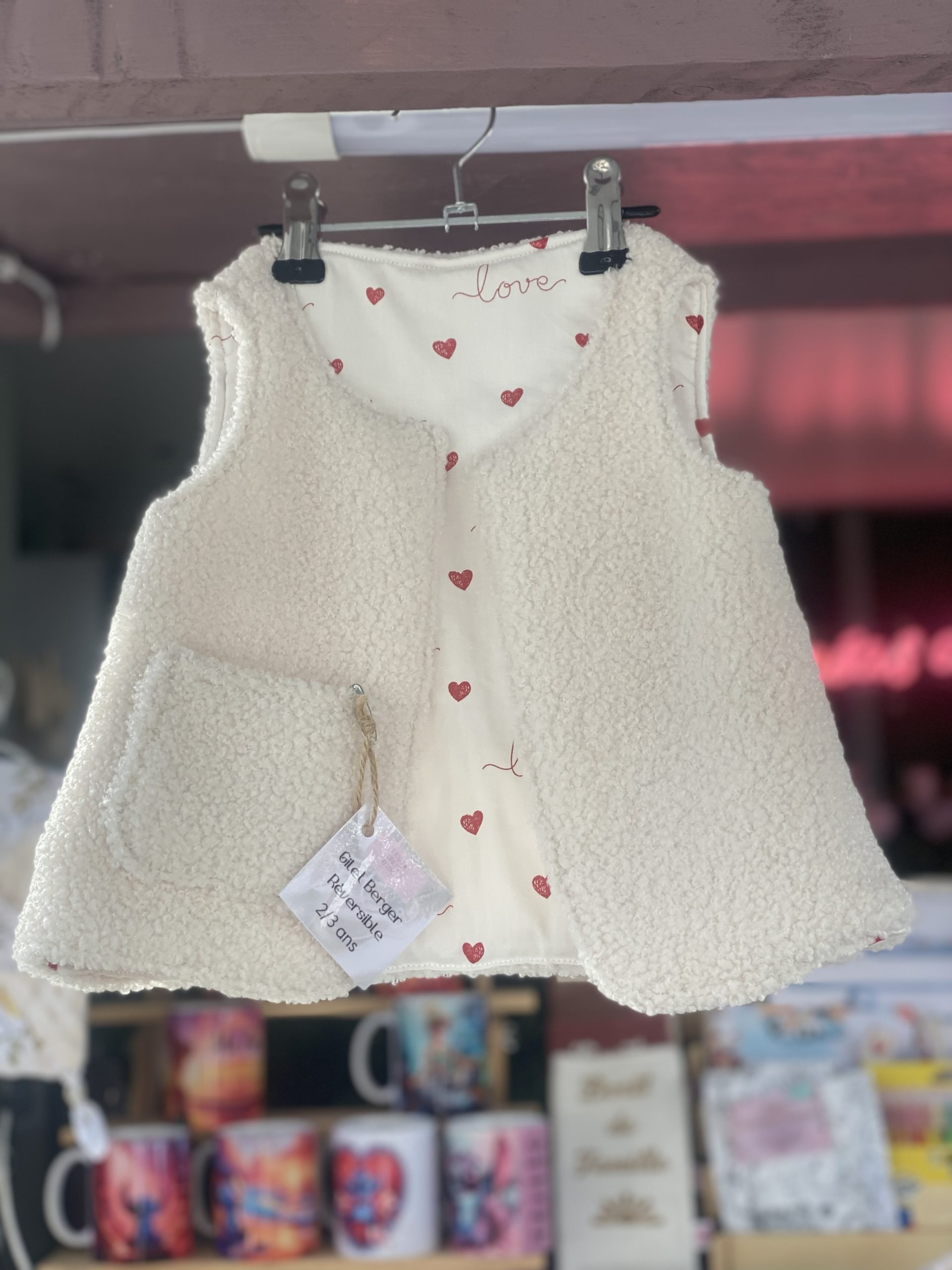 Gilet sans manches réversible 2/3 ans, en bouclette et coton