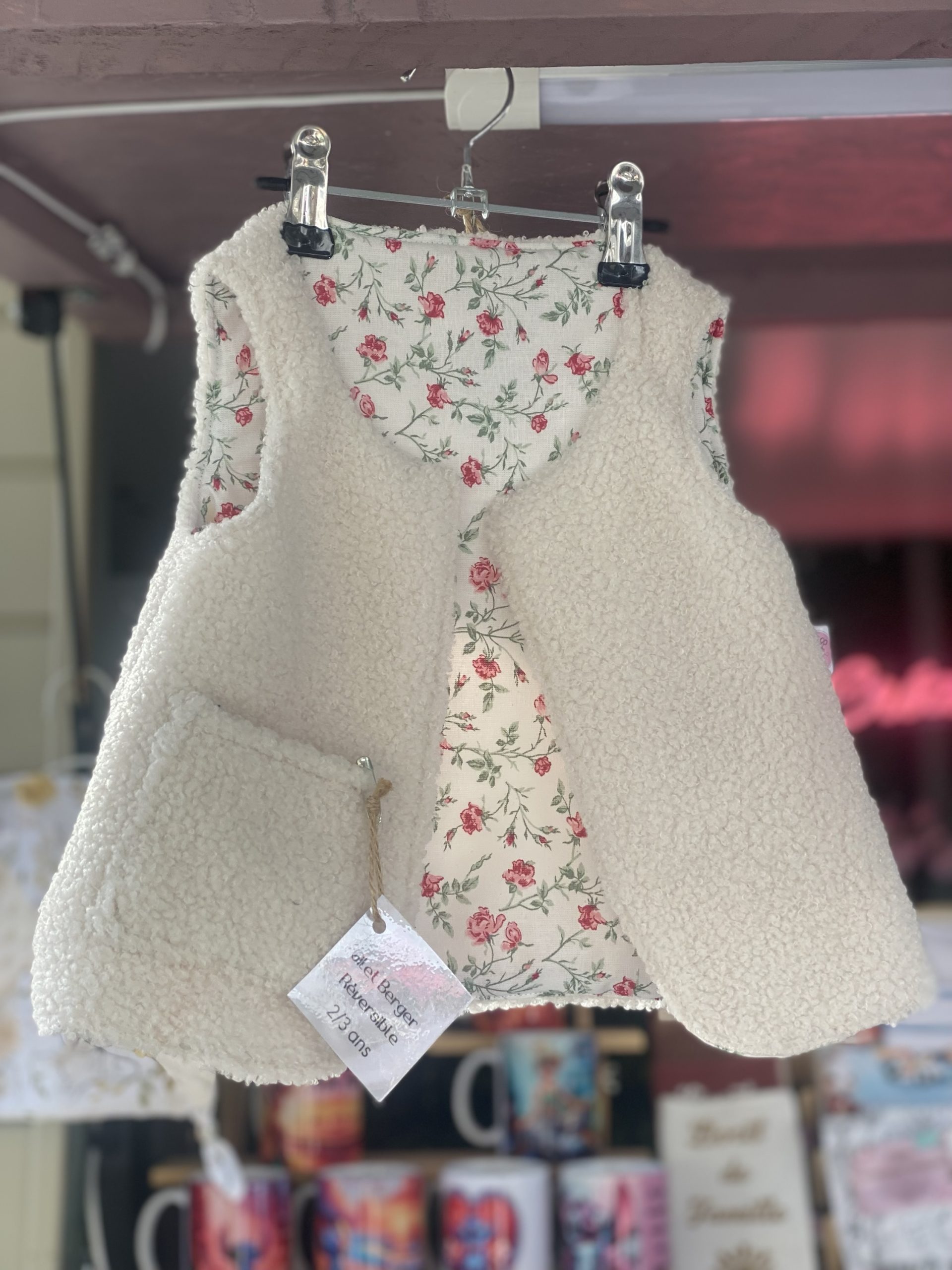 Gilet sans manches réversible 2/3 ans, en bouclette et coton