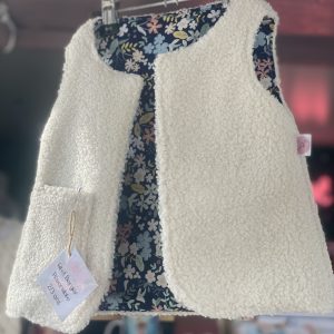 Gilet sans manches réversible 2/3 ans, en bouclette et coton fleuri